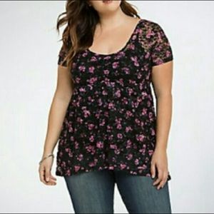 torrid Tops - Torrid Black Pink Floral Lace Babydoll Top torrid Tops - Torrid Black Pink Floral Lace Babydoll Top